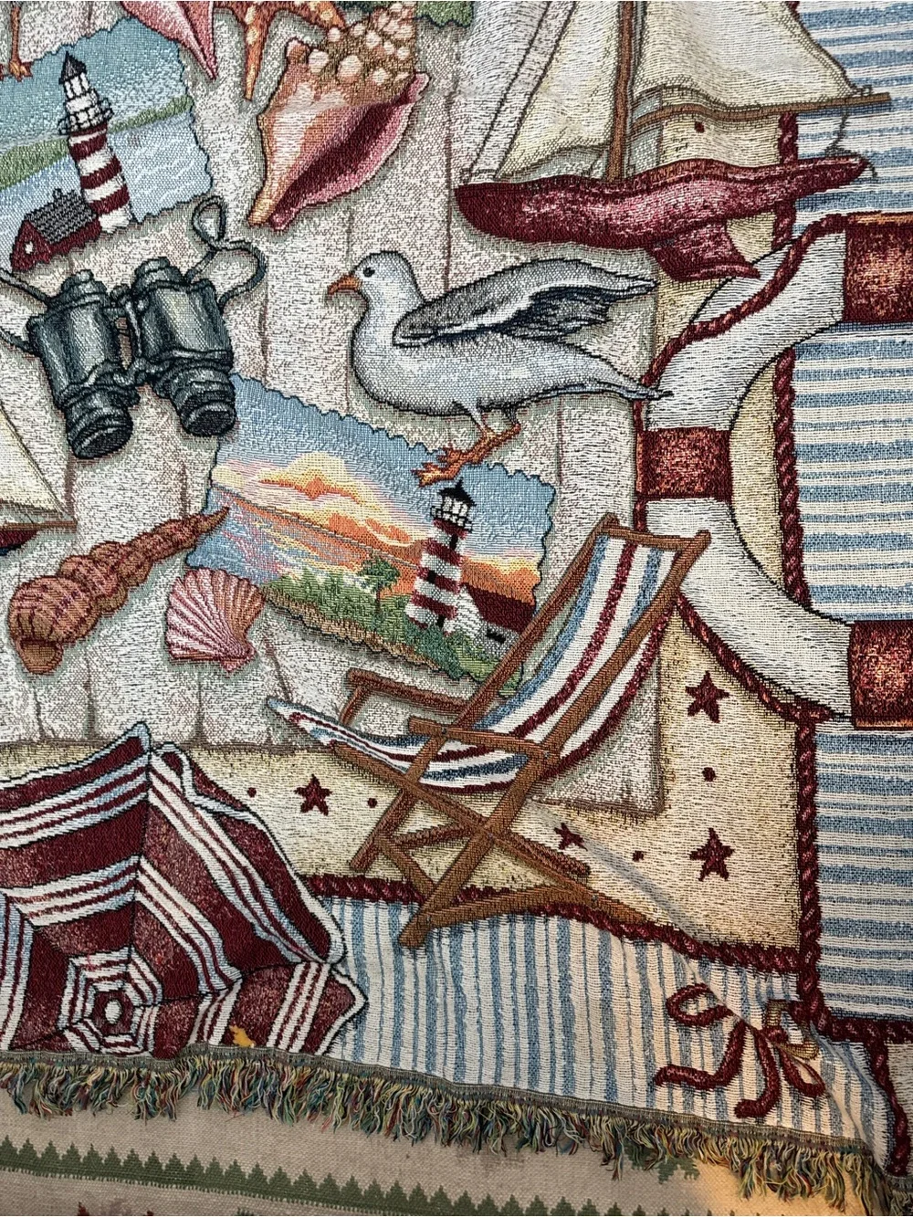 Coastal Sailboat Throw Blanket in Red, Blue, Cream